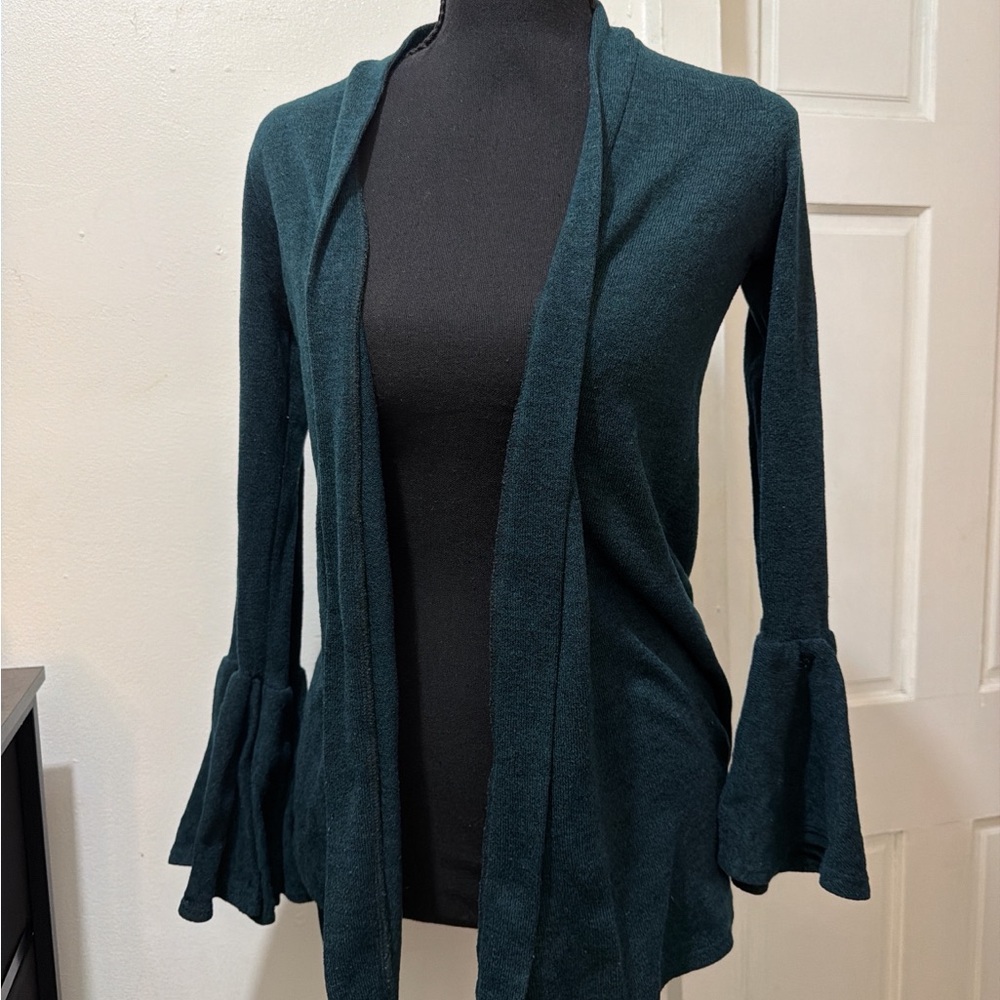 Women’s Open-Front Bell Sleeve Cardigan Sweater - Dark Teal